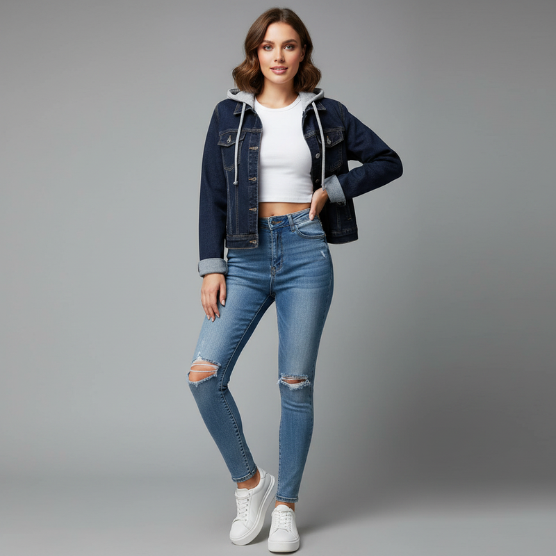 Denim Jacket with Removable Hood | Women's Jacket